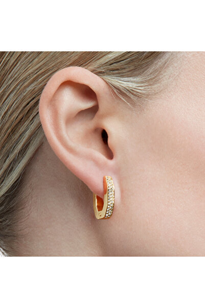 Swarovski Dextera halka küpeler, Sekizgen şekil, Küçük, Beyaz, Altın rengi kaplama