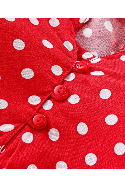 Babyhug Babyhug Rayon Knit Full Sleeves Top With Polka Dots Print - Red