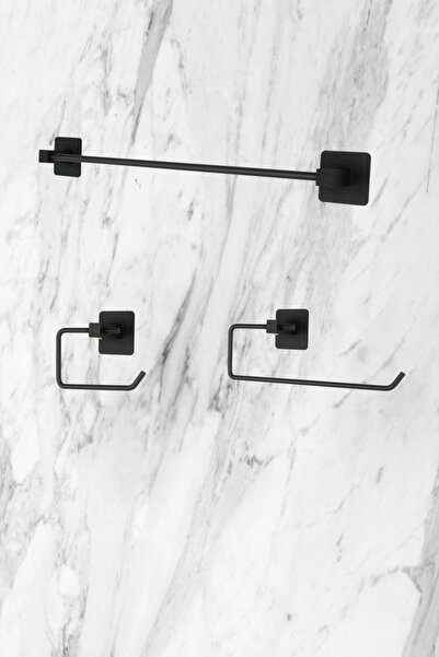 Aktel Banyo Τετράγωνο αυτοκόλλητο μαύρο σετ 3 μακριές πετσέτες-θήκη χαρτιού τ...