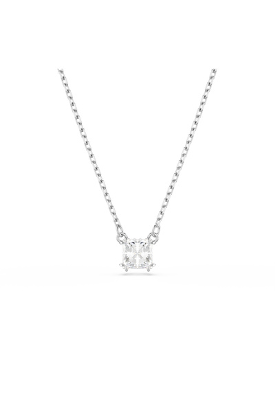 Swarovski Stilla Attract Kolye, Kare Kesim, Beyaz, Rodyum Kaplama