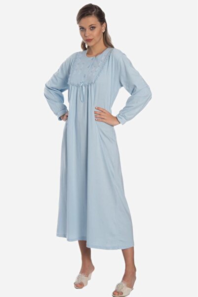 AKALA -dy %100 Pamuk Uzun Kollu Robalı Penye Gecelik 9004