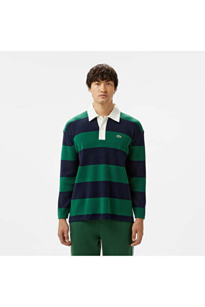 Lacoste Erkek Loose Fit Polo Yaka Renk Bloklu Lacivert Triko