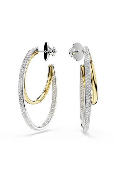 Swarovski Hyperbola halka küpeler, Yuvarlak kesim, Orta, Beyaz, Karışık metal yüzey