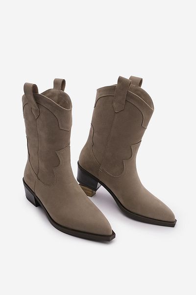 Marjin Γυναικείες μπότες Western Suede Mink - με μυτερή μύτη και λεπτομέρεια ραφής