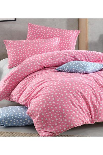 mer-tim ezberbozan ev tekstili Комплект завивка Mer-Tim Cotton Ranforce Jumbo Size Pink Star 240x260 (чаршафите не са включени)