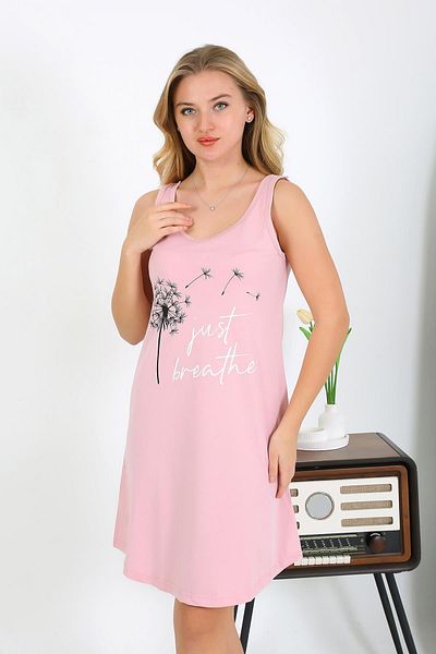 Akbeniz Pink Combed Cotton Nightgown - Thick Straps, Women'S, 1777