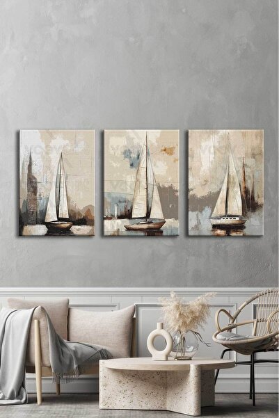 Voovart Kanvas Soyut Yelkenliler Tablo 3’lü Canvas Tablo Seti - VOOV4310