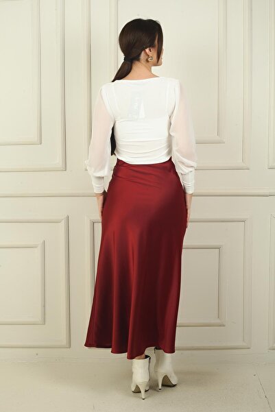 By Saygı Women's Elastic Waist Long Satin Skirt