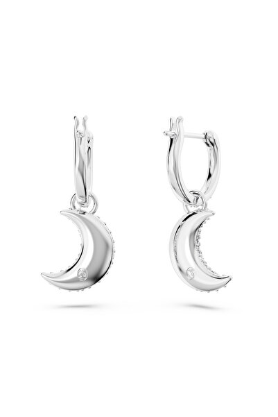 Swarovski Luna damla küpeler, Ay, Beyaz, Rodyum kaplama