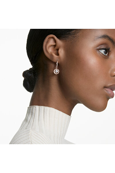 Swarovski Una damla küpeler, Yuvarlak kesim, Beyaz, Pembe altın rengi kaplama