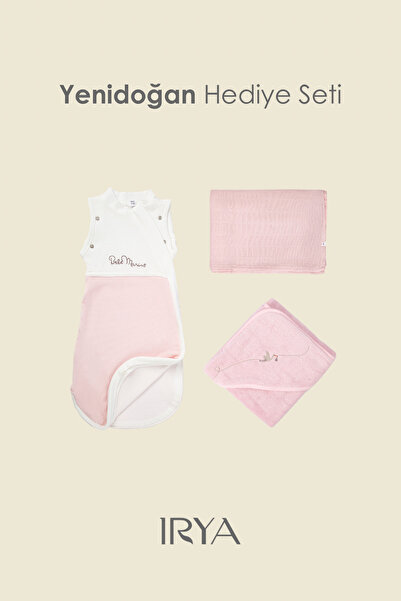 İrya Bebemarin 3-Piece Organic Newborn Gift Set Pink | Blanket, Jumpsuit, Swaddle