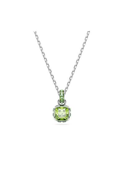 Swarovski Birthstone Kolye, Kare kesim, Ağustos, Yeşil, Rodyum kaplama