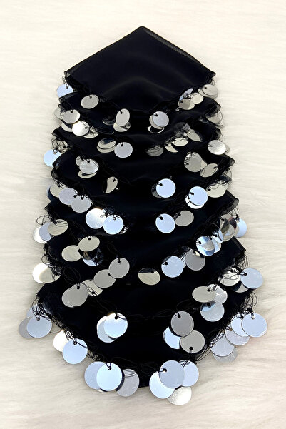 ZEYMERADE Siyah Gümüş Şifon Halay Mendili 1 Adet, Gelin Damat Düğün Kına Sünn...