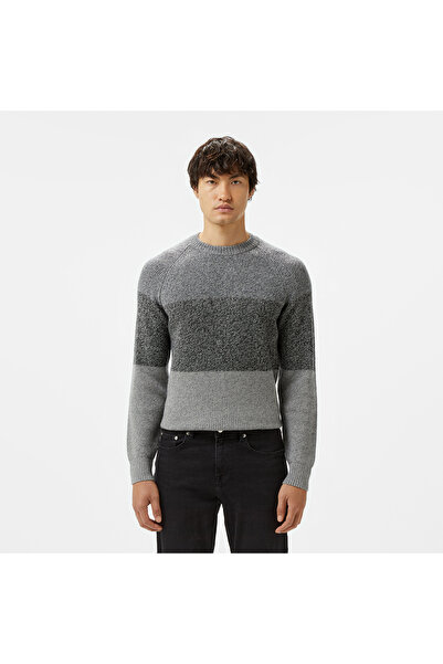 Lacoste Erkek Relaxed Fit Bisiklet Yaka Renk Bloklu Gri Kazak