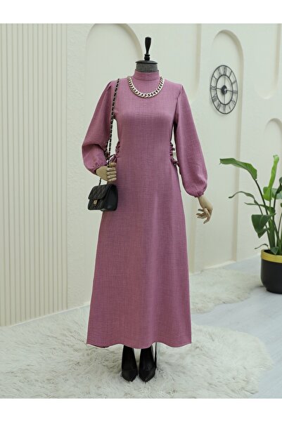 Modamorfo Μακρύ φόρεμα με γιακά με κορδόνια στο πλάι - αποξηραμένο