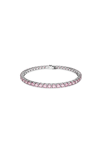 Swarovski Matrix Tennis Bileklik, Yuvarlak kesim, Pembe, Rodyum kaplama