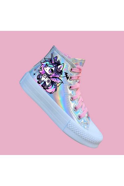 LİASSHOES Purple Unicorn Printed Hologram Children's Sneakers Sneakers