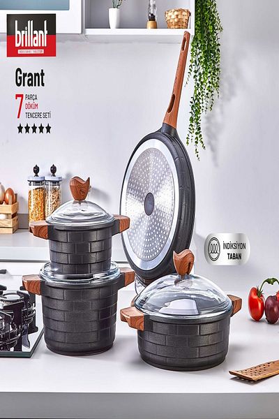 Brillant Grant Induction Base Cookware Set 7 Pieces Bakelite Handle Suitable for Electric Cookers