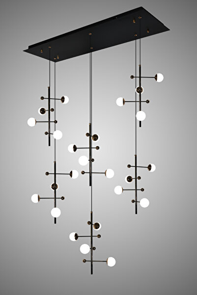 Apliqa Addo Siyah 6'lı Sıralı 24 Watt Modern Sarkıt Koridor, Yemek Masası Üstü, Salon Sarkıt Led Avize