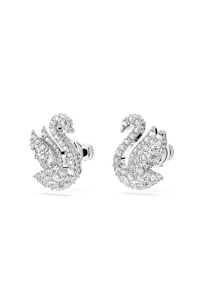 Swarovski Swan düğme Küpeler, Kuğu, Beyaz, Rodyum kaplama