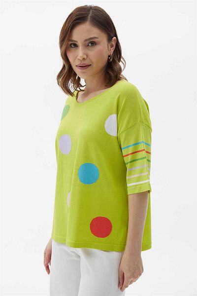 Two Mail Yellow Polka Dot Striped Blouse