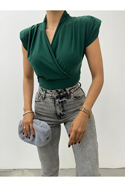 Modamorfo Emerald Sandy Blouse - Double Breasted Model with Zero Sleeves and Padded