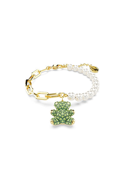 Swarovski Teddy Bileklik, Kristal inci, Ayıcık, Yeşil, Altın rengi kaplama