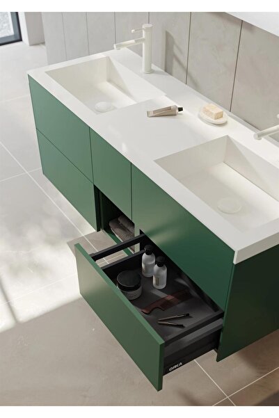 ORKA Milano 140 Cm Mat Yeşil Banyo Dolabı Takımı