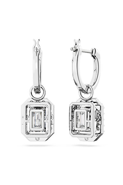 Swarovski Una damla küpeler, Sekizgen kesim, Beyaz, Rodyum kaplama