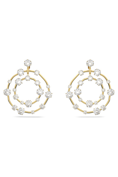 Swarovski Constella Klipsli Küpeler, Yuvarlak kesim, Beyaz, Altın rengi kaplama