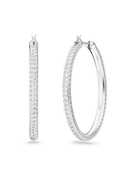 Swarovski Dextera halka küpeler, Pavé, Büyük, Beyaz, Rodyum kaplama