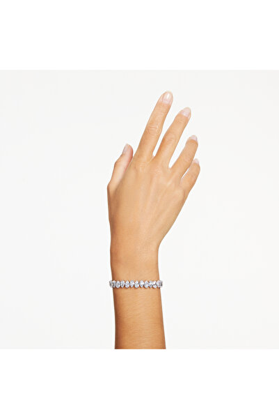 Swarovski Matrix Tennis bileklik, Armut kesim, Beyaz, Rodyum kaplama