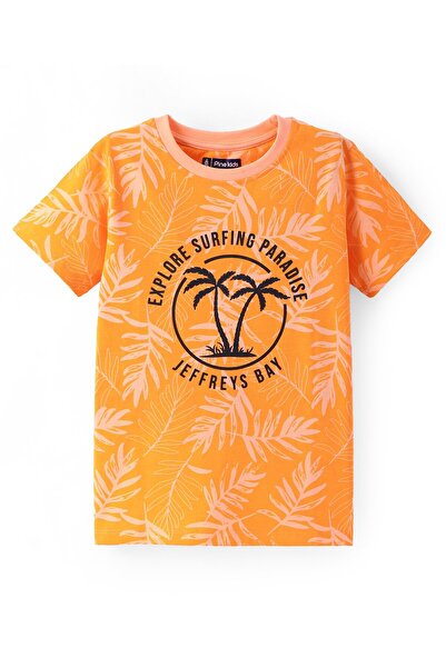 Pine kids Pine Kids Cotton Knit Half Sleeves Tropical Printed T-Shirt - Orange