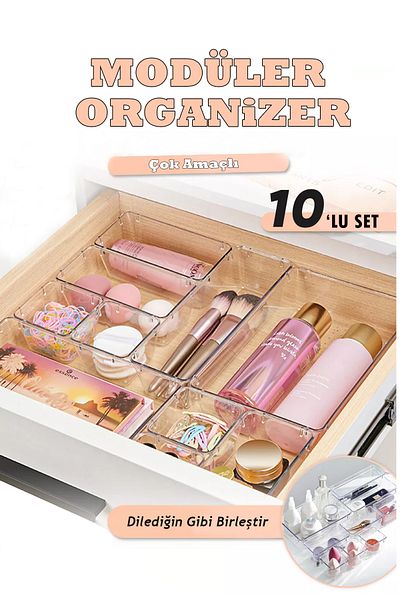 FİTHOME Set of 10 Modular Makeup Supplies and Jewelry Organizer Drawer Organizer