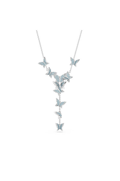 Swarovski Idyllia Lilia Y-kolye, Kelebek, Mavi, Rodyum Kaplama