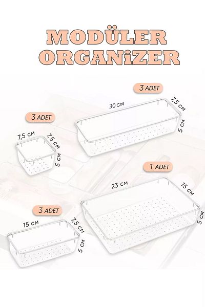 FİTHOME Set of 10 Modular Makeup Supplies and Jewelry Organizer Drawer Organizer