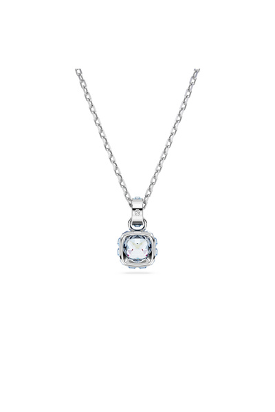 Swarovski Birthstone Kolye, Kare Kesim, Mart, Mavi, Rodyum Kaplama