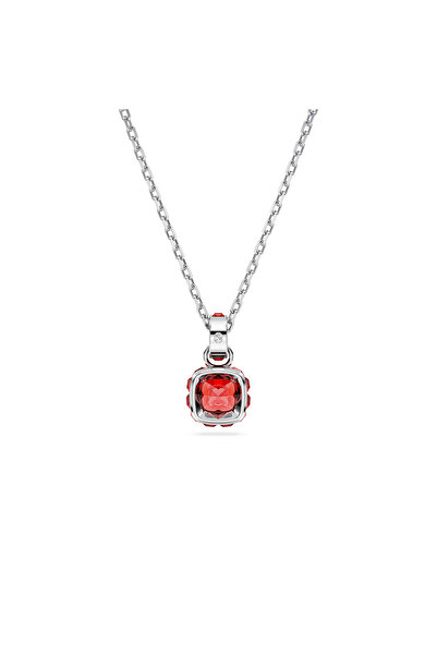 Swarovski Birthstone Kolye, Kare Kesim, Temmuz, Kırmızı, Rodyum Kaplama