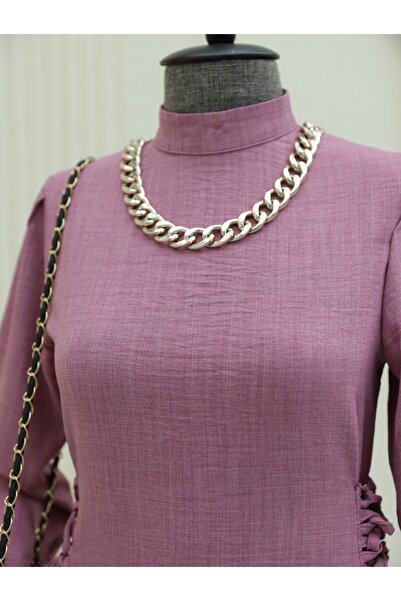 Modamorfo Μακρύ φόρεμα με γιακά με κορδόνια στο πλάι - αποξηραμένο