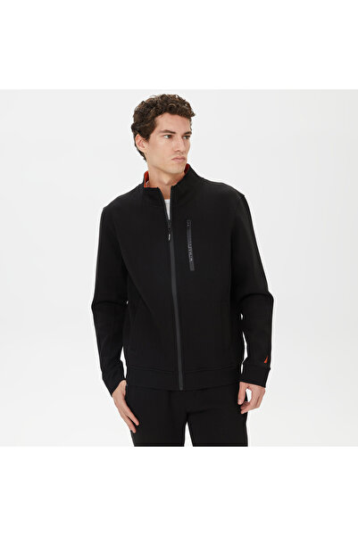 Nautica Erkek Siyah Standart Fit Dik Yakalı Sweatshirt