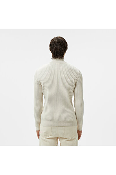 Lacoste Erkek Relaxed Fit Yarım Fermuarlı Çizgili Krem Triko