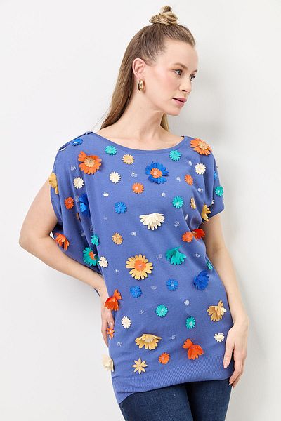 Two Mail Tunica cu model floral împrăștiat indigo