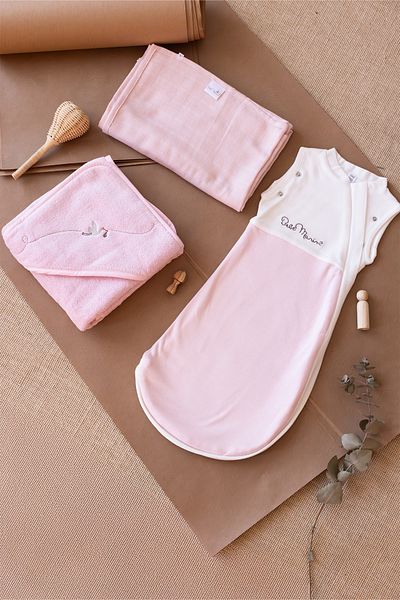 İrya Bebemarin 3-Piece Organic Newborn Gift Set Pink |   Blanket, Jumpsuit, Swaddle