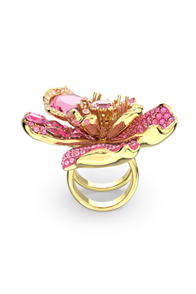 Swarovski Idyllia Kokteyl Yüzüğü, Pavé, Çiçek, Pembe, Altın rengi kaplama