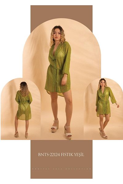 Bonitas Beachwear Bonitas 22124 Model Silvery Button Pareo - Pistik Green