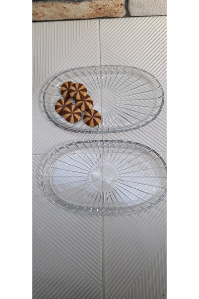 umut züccaciye Glass Boat Plate 2 Pieces Modern Design Oval Salad Appetizer Presentation Plate 28cm