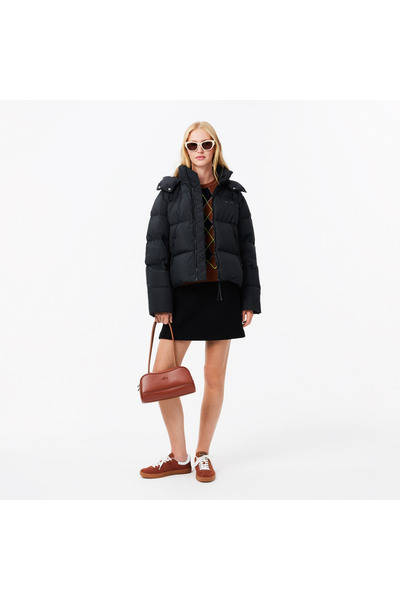 Lacoste Kadın Relaxed Fit Kapüşonlu Siyah Şişme Mont