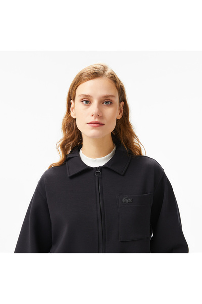 Lacoste Kadın Relaxed Fit Kapüşonlu Siyah Ceket