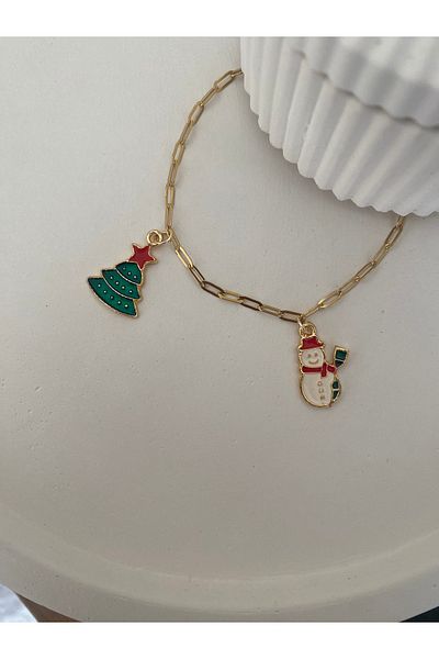 Stoneday New Year's Bracelet with Christmas Charm Gold Steel Chain