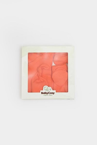 BabyCosy Cutie 4 piese pentru nou nascut - 100% bumbac organic - Portocaliu, BabyCosy